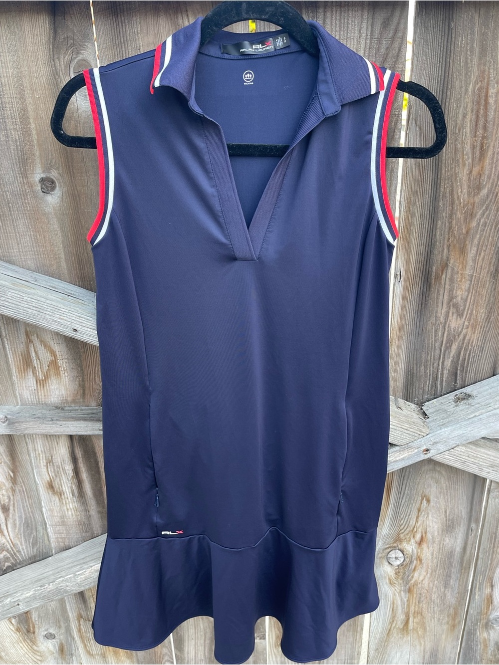 RLX Ralph Lauren Navy Sleeveless Golf Polo Midi Dress with Red & White Trim